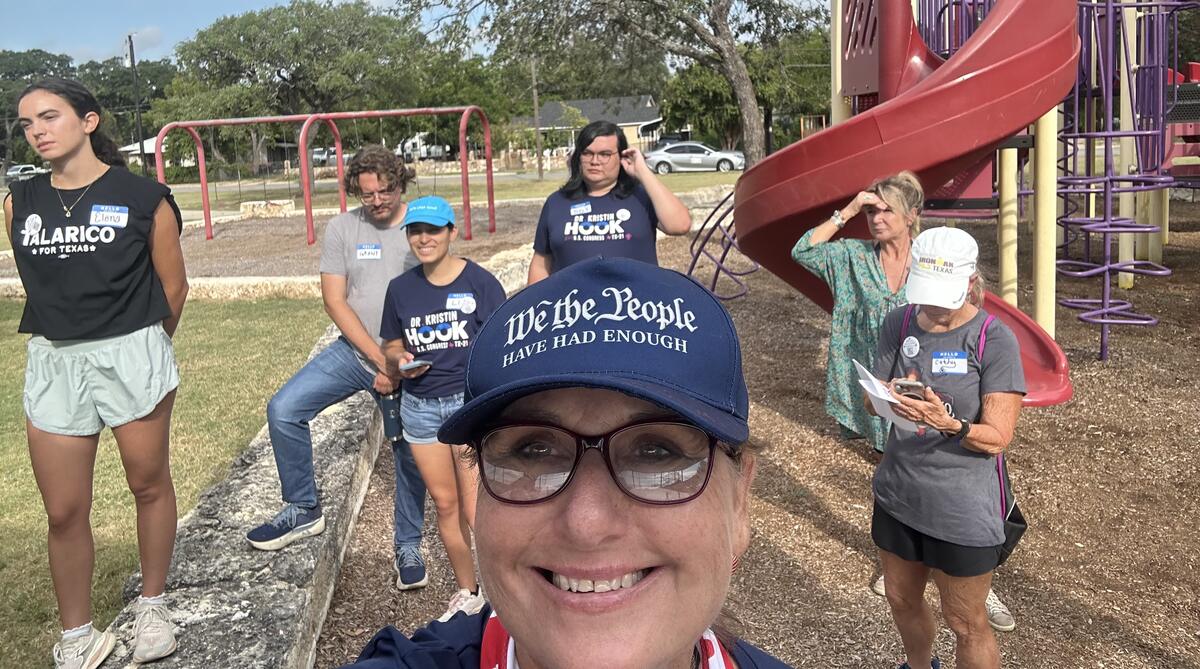 Kathryn out block walking with volunteers