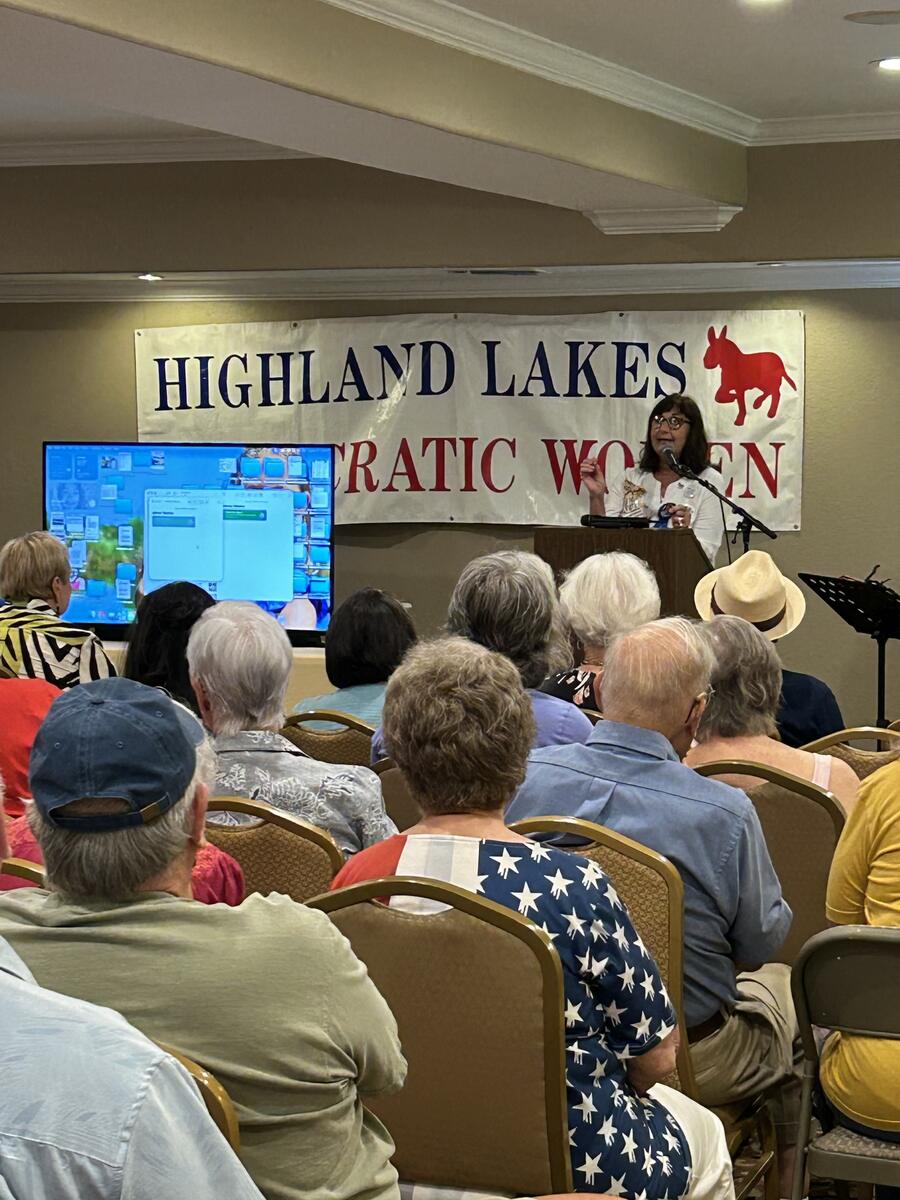 Kathryn speaking to the Highland Lakes Democratic Women